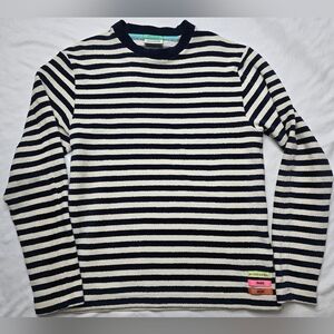 Scotch & Soda Ivory & Dark Blue Striped Terry Crew Neck Sweater Size Medium